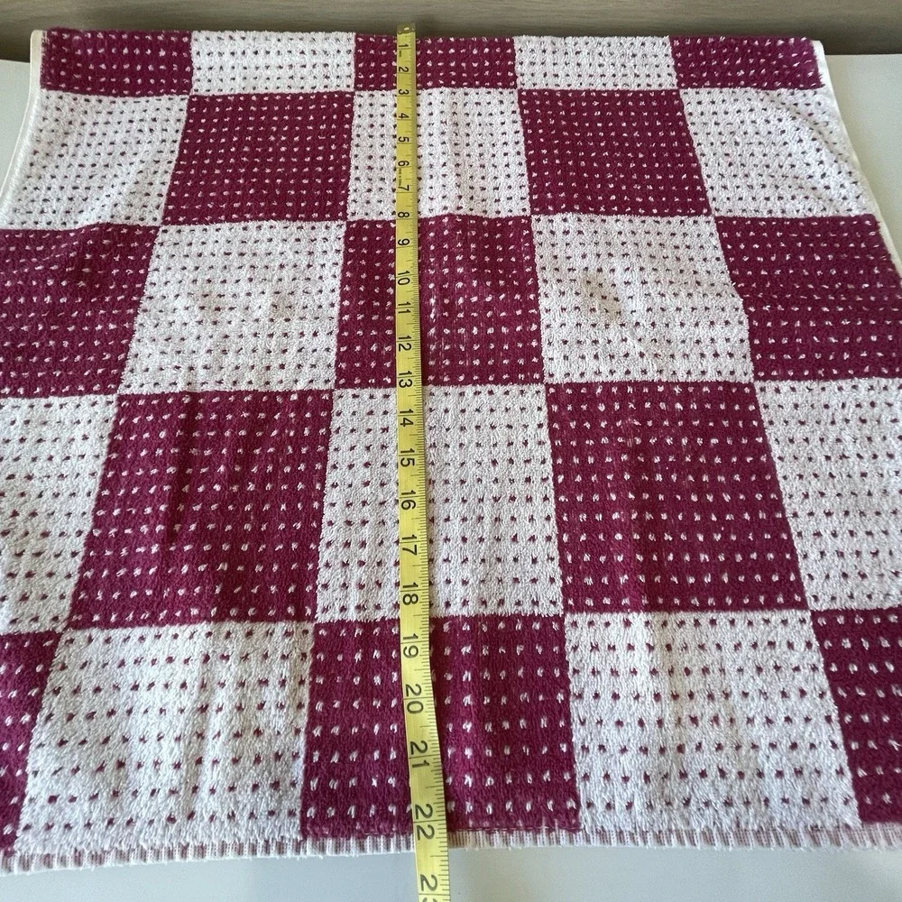 Cannon Royal Family Bath Towel Set Of 2 Checkered Burgundy & White Vintage 70s